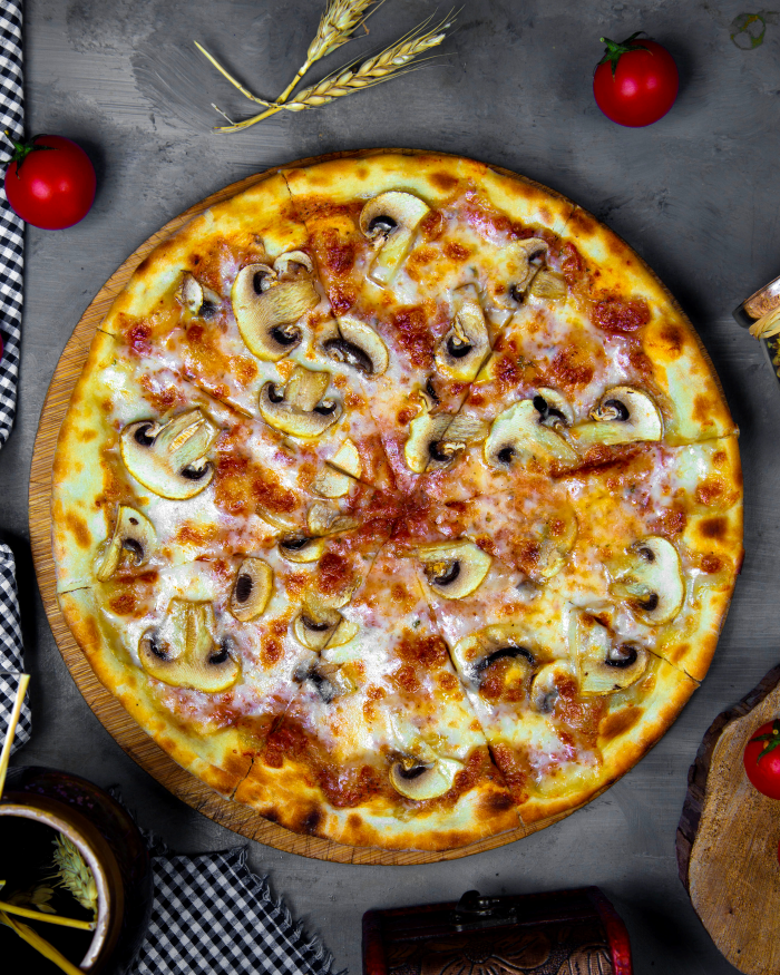 top view mushroom pizza with tomato sauce cheese2
